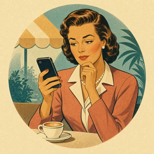 Polished woman looking at her phone in a café